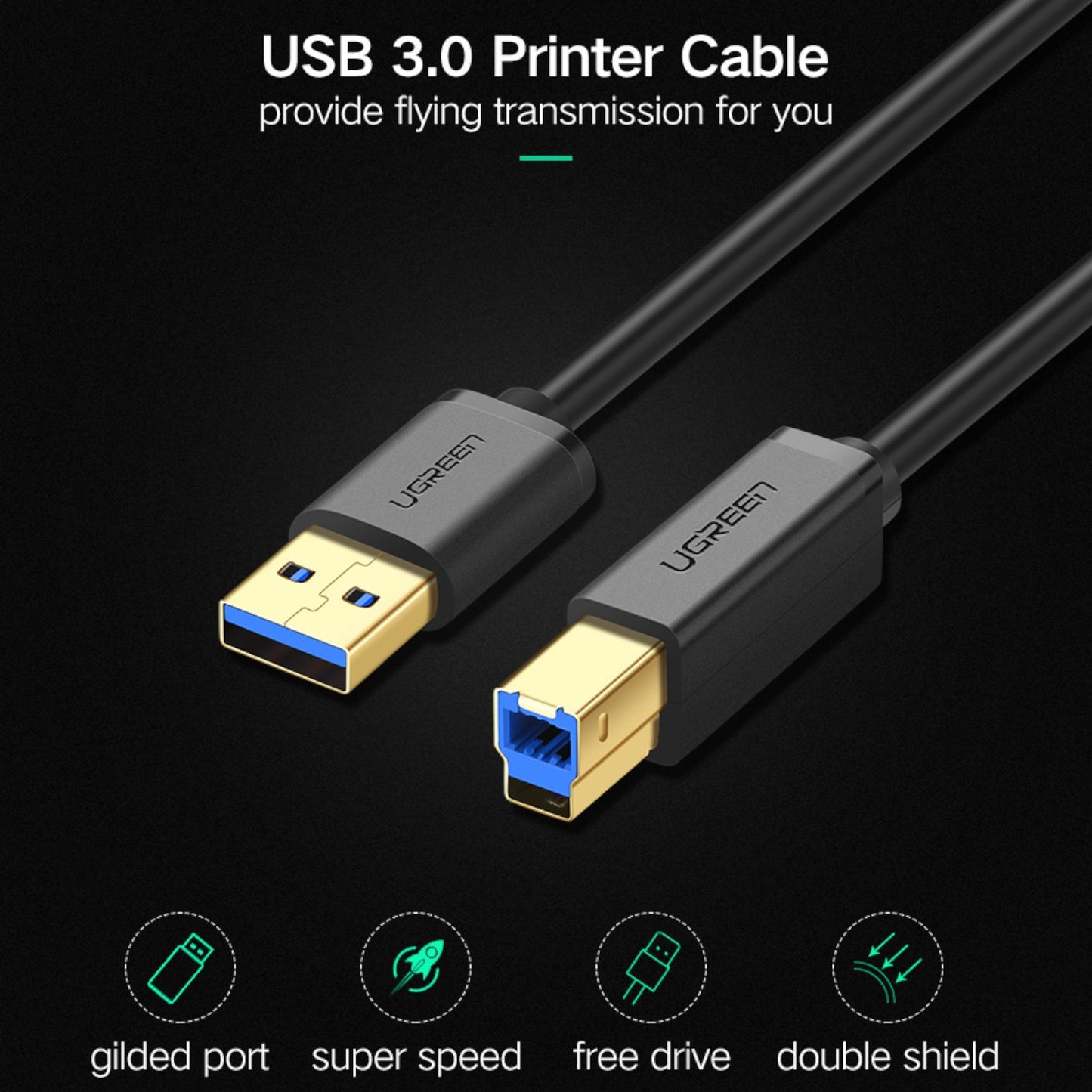 UGreen US210 USB-A Printer Cable 2M - Black-3