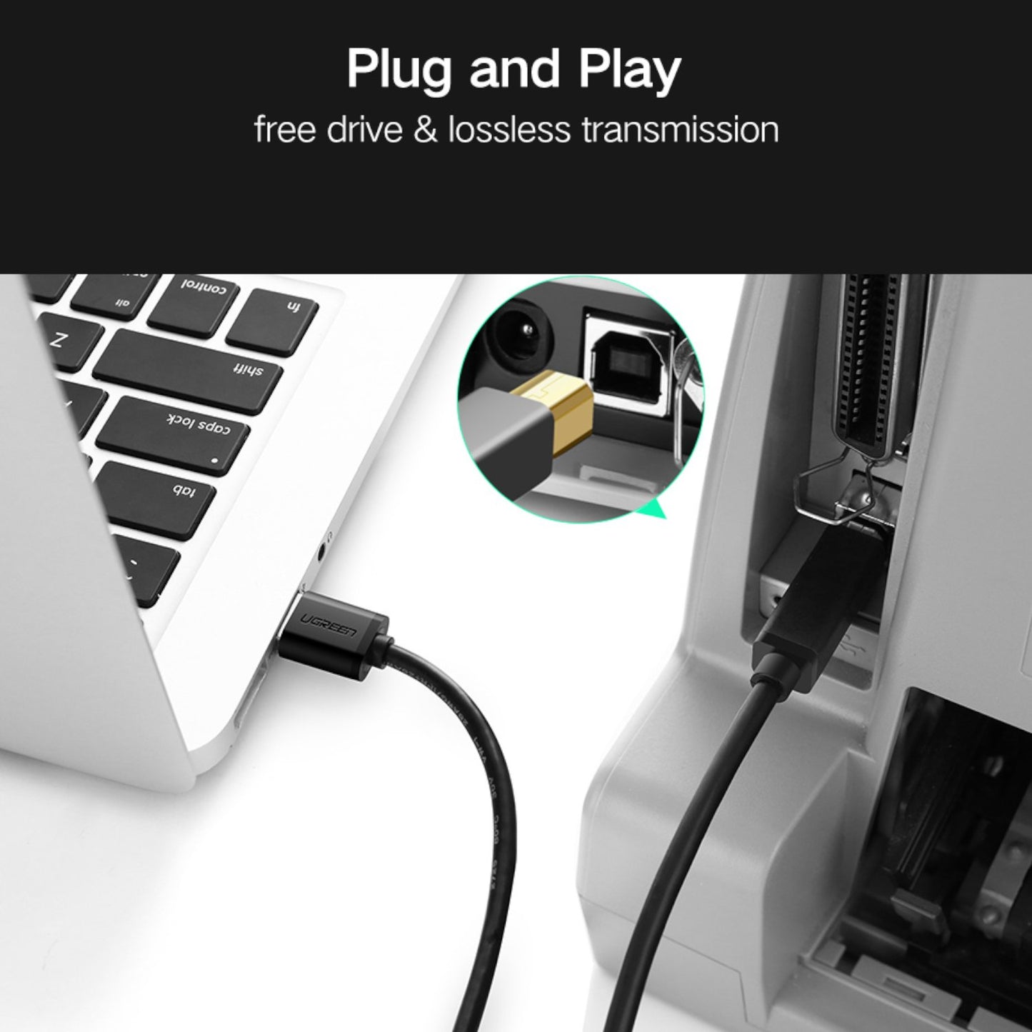 UGreen US210 USB-A Printer Cable 2M - Black-4