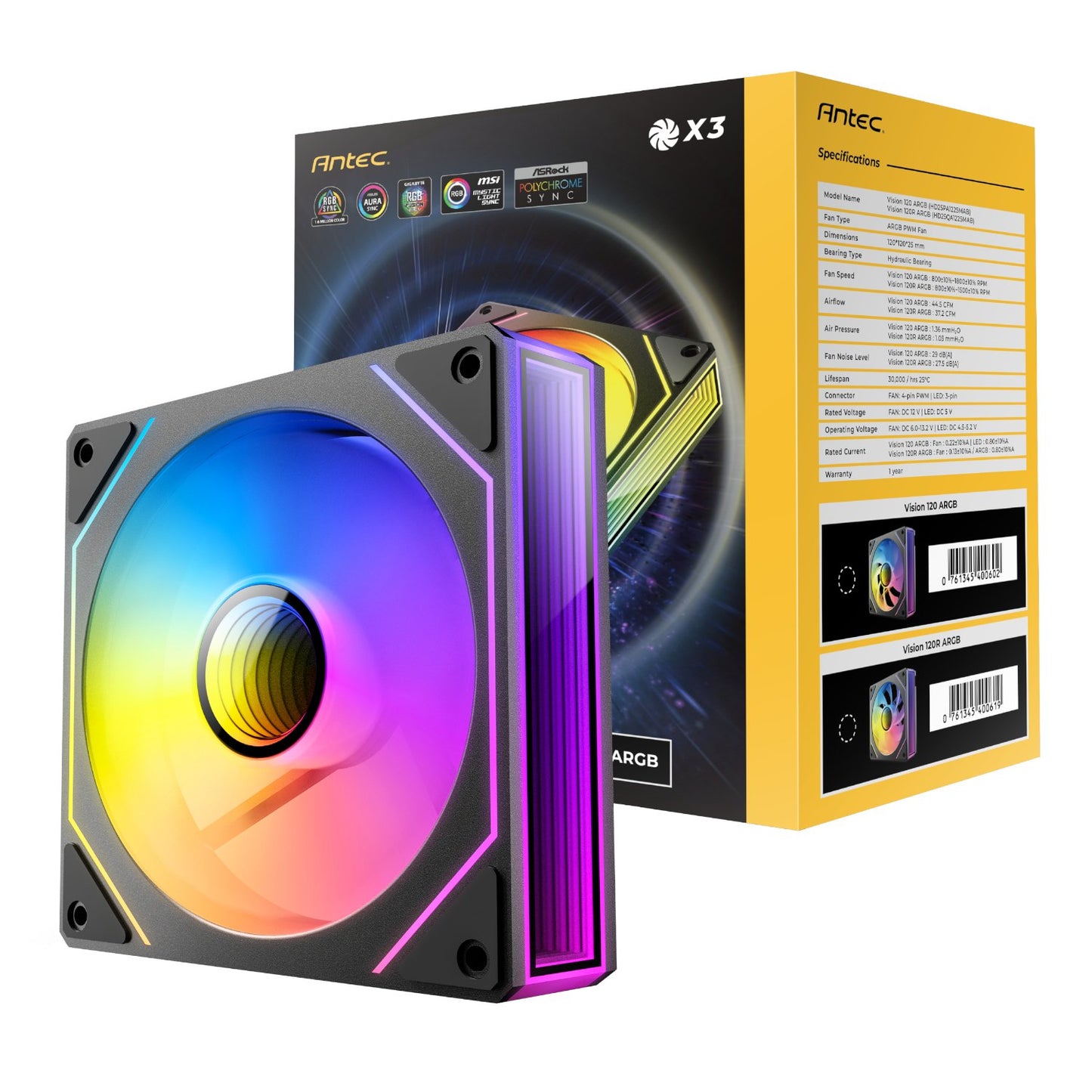 Antec VISION PWM 120mm ARGB Infinity Mirror Case Fan 3 Pack Black-0