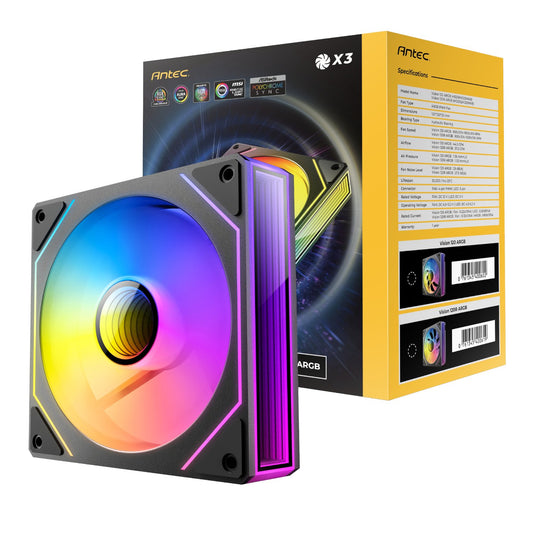 Antec VISION PWM 120mm ARGB Reverse Infinity Mirror Case Fan 3 Pack Black-0
