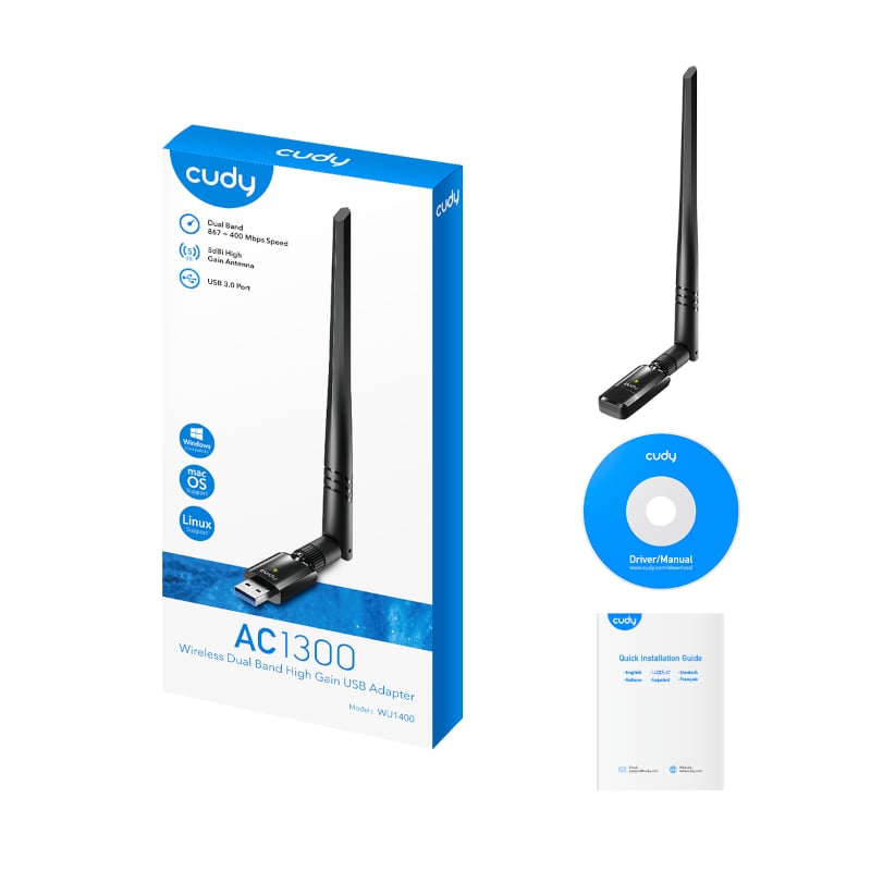 Cudy 1300Mbps High Gain WiFi USB3.0 Adapter with High Gain Antenna-1